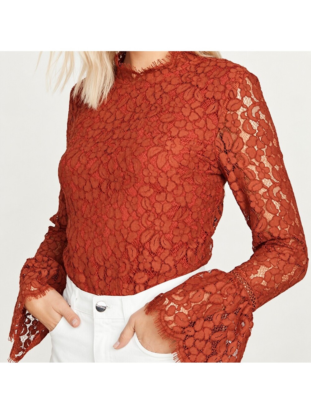 NWT REVOLVE Endless Rose Lace Open Back Bell Sleeve Bodysuit Size XS